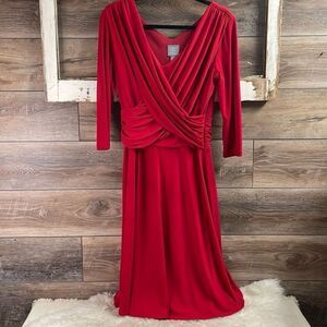 RABBIT RABBIT RABBIT Designs Womens Faux Wrap Midi Ruched Party Dress Red Sz  12
